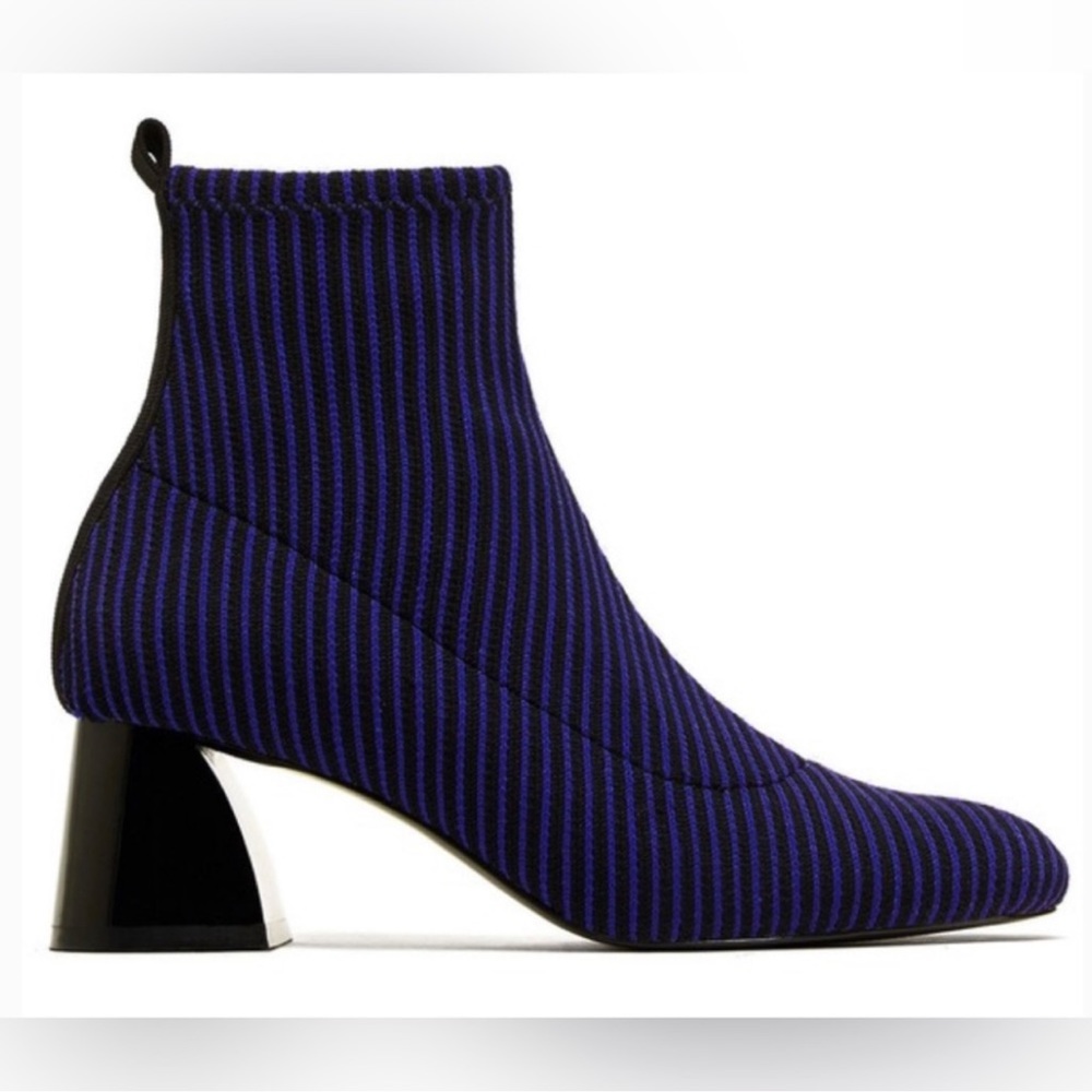 Zara blue and black striped sock boots chunky heel